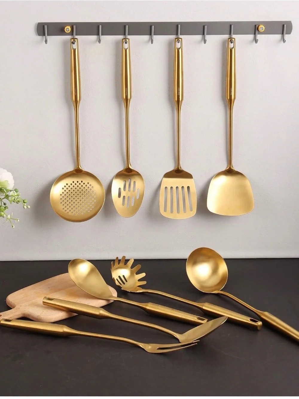 Gold Stainless Steel Kitchen Utensil Set - Elegant Cooking Tools